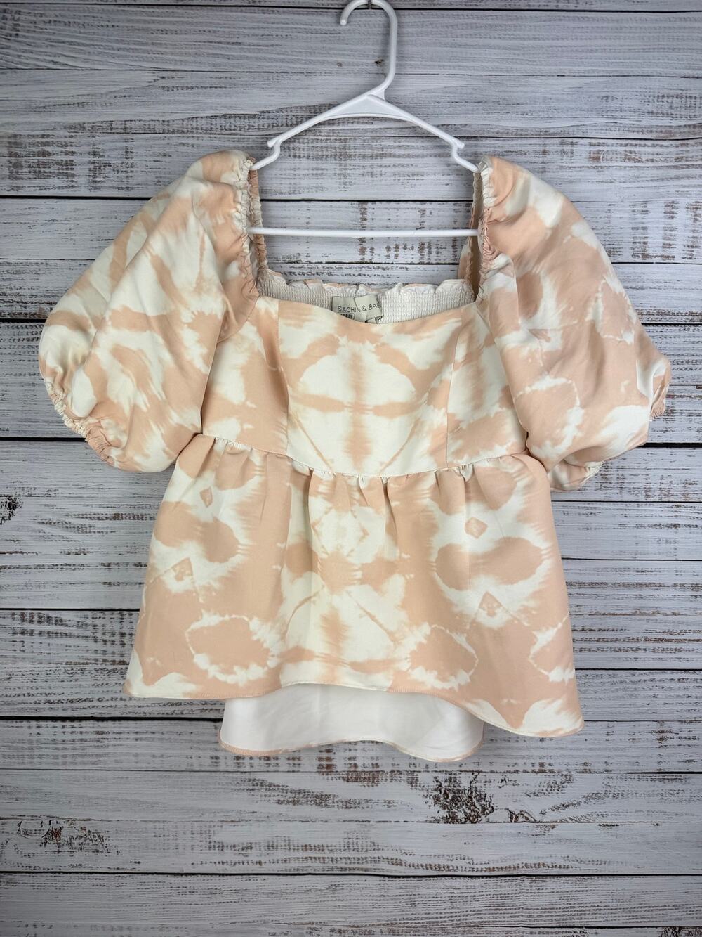 Sachin & Babi Women's Lindsay Pink Smocked Peplum Top Size XS Retro Baby Preppy